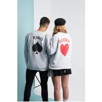 Lozigo King & Queen Couple Yuvarlak Yaka Sweatshirt Gri 121117