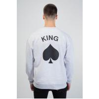 Lozigo King & Queen Couple Yuvarlak Yaka Sweatshirt Gri 121117