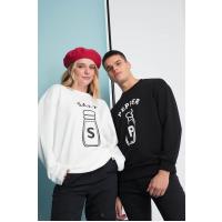 Lozigo Pepper & Salt Couple Yuvarlak Yaka Sweatshirt Siyah 121105