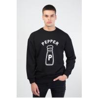 Lozigo Pepper & Salt Couple Yuvarlak Yaka Sweatshirt Siyah 121105