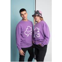 Lozigo Puzzle Couple Yuvarlak Yaka Sweatshirt Mor 121109