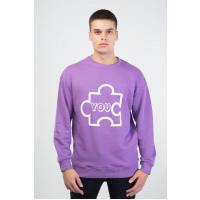 Lozigo Puzzle Couple Yuvarlak Yaka Sweatshirt Mor 121109