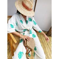 Oversize Yeşil Desenli Kimono Keten Pantolon Takım