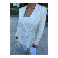 Yeni Sezon Gold Düğmeli Tüvit Chanel Ceket Beyaz