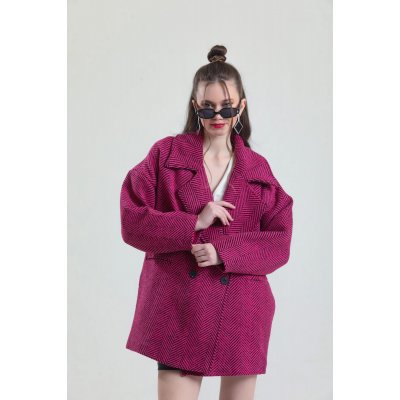 Balık Sırtı Kaşe Kaban  Fuşya