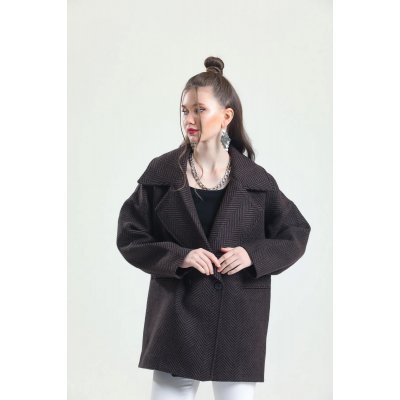 Balık Sırtı Kaşe Kaban  Koyu Kahve