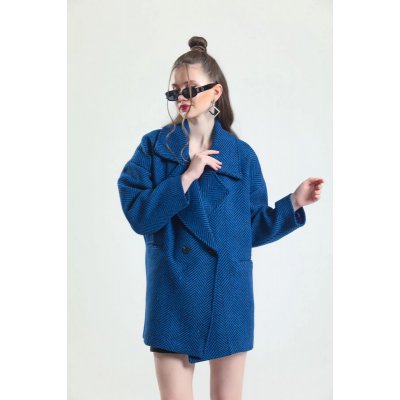 Balık Sırtı Kaşe Kaban  Mavi