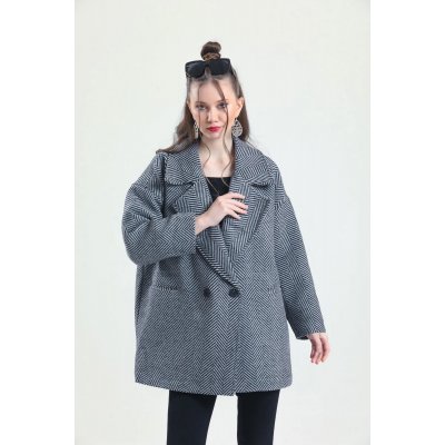 Balık Sırtı Kaşe Kaban  Siyah