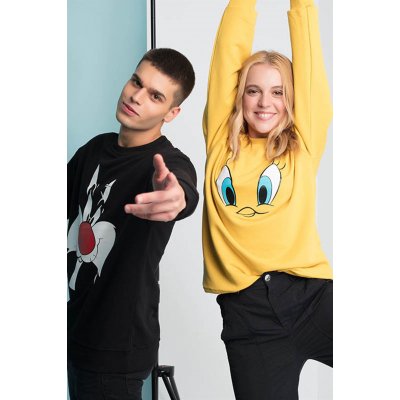 Lozigo Sylvester & Tweety Couple Yuvarlak Yaka Sweatshirt Siyah Sarı 121111